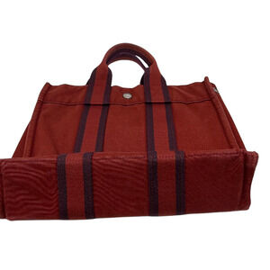 Hermes Garden Party Red Canvas Tote Bag